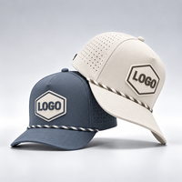 Topi Golf Logo Kustom 5 Panel Berstruktur dengan Tali, Topi Olahraga Berpori Laser dan Patch Karet