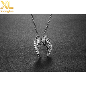 Stainless Steel <b>Angel</b> Wing Pendant Necklace For Men Everyday Wear Geometric Design Asymmetry Style - Product Image 3