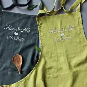 Delantal de Lino y Algodón Personalizado con Estampado, Delantal de Cocina Bordado para Mujer Adulta, Accesorio de Cocina con Patrón de Lino Puro - Product Image 3