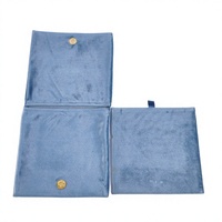 Pochette à bijoux en velours bleu avec bouton pression métallique, logo personnalisé, doublure en velours, sac de rangement portable pour collier, boucles d'oreilles, bague, emballage cadeau