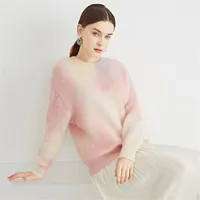 Pakaian Musim Dingin Wanita Sweater Mohair Wol Cetak Pewarna Dasi Wanita Atasan Sweater Gaya Lembut Longgar Musim Gugur
