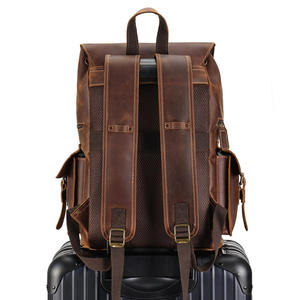 Sac de voyage rétro européen en cuir véritable, sac à dos pour ordinateur portable 17 pouces, sac à dos pour homme en cuir Crazy Horse - Product Image 4