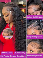Pelucas de Cabello Humano Original Deep Wave 13x6 HD Lace Front Pre-Plucked, Pelucas Frontales Rizadas 13x4 para Mujeres Negras