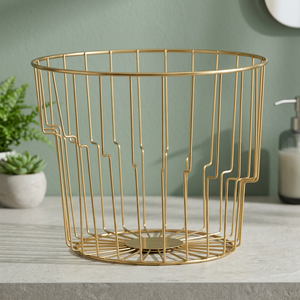 Panier de rangement rond en métal au design minimaliste, durable, sur pied, pour l'organisation du salon - Product Image 3