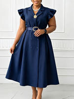 Robe blazer pour femmes grandes tailles, manches à volants, ceinture, double boutonnage, robe midi élégante, tenue de bureau