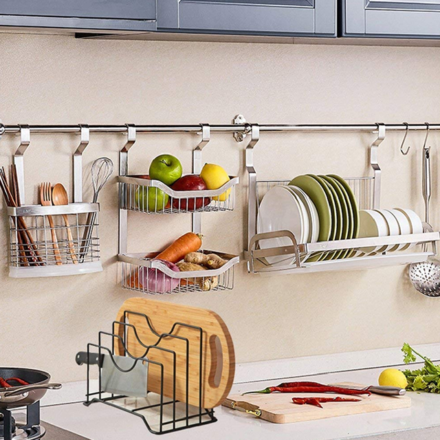 High Density Stainless Steel Kitchen Bathroom Living Room Wardrobe Storage Rack Pot Lid Organizer Ladle Stand Holder Detachable