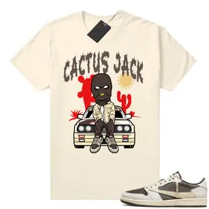 Travis Scott Kaus Mocca Balik Rendah 1S Sneaker Pertandingan Sail Cactus Jack Jackboys 100% Katun Grafis Pria