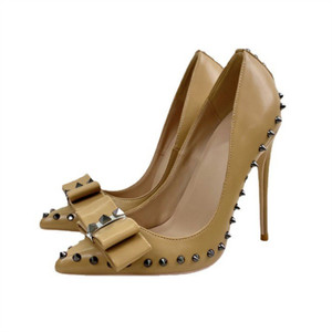 Nouvelles Chaussures à Talons Hauts pour Femme, Style Socialite, à Enfiler, avec Nœud et Rivets, Talon Aiguille Pointu 8 cm/12 cm, Collection Automne, Vente en Gros pour le Commerce International - Product Image 5