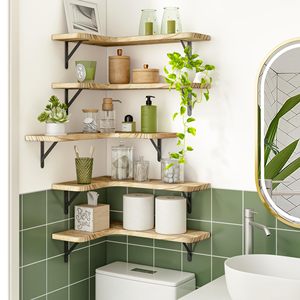 Juego de 5 Estantes <span class=keywords><strong>Flotantes</strong></span> de Madera Rústica para Pared, Estante de Esquina para Baño, Cocina, Dormitorio, Decoración del Hogar, Sala de Estar - Product Image 5