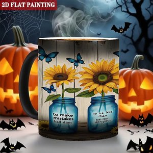 Heat Reveal <b>Ceramic</b> <b>Mug</b> 11oz Frosted Black Magic Cup With Sunflower Design For Father's Day Gift - Product Image 6