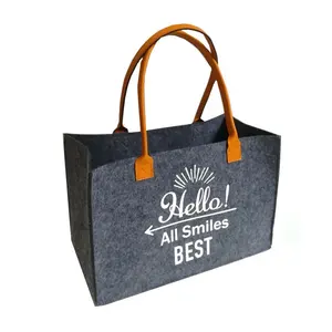 Huahao – sac fourre-tout en feutre pour femmes, avec poignées en cuir pu, logo personnalisé