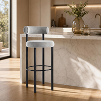 Tabourets de bar modernes en velours avec pieds en métal noir pour îlot de cuisine et mobilier de bar