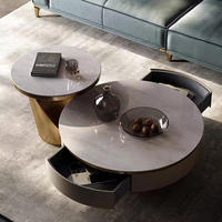Ensemble table basse et meuble TV en dalle de roche dorée de luxe, style nordique moderne, meubles de salon