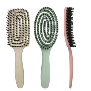 Nouveau matériel de paille de blé écologique en poils de sanglier Extension de cheveux ensemble de brosses démêlant brosse à cheveux pour les femmes