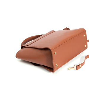 Sac à main en cuir pleine fleur marron véritable, imperméable, grande capacité, fermeture à bouton doré, sangle réglable - Durable et vintage - Product Image 2
