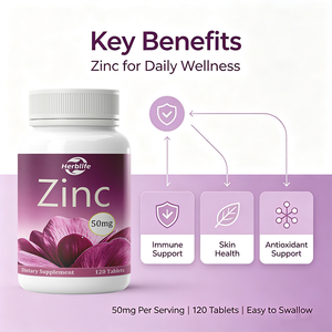 Comprimés de zinc OEM ODM en marque privée 50 mg, soutien immunitaire et pour la santé de la peau, supplément minéral quotidien, 120 comprimés par flacon - Product Image 3