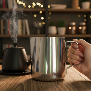 เหยือกตีฟองนมสแตนเลสแบบพกพา ดีไซน์ใหม่ ความจุขนาดใหญ่พิเศษ 1000 มล. ปากเทคม ทนทาน ใช้ซ้ำได้ - Product Image 1