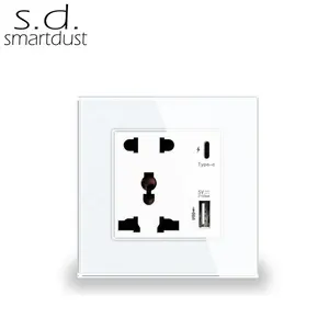Smartdust Plat Kaca Elektrik, Outlet Pengisi Daya USB Tipe C Soket Dinding Universal 2 Pin dan 3 Pin