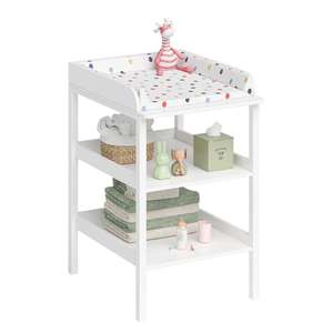 Mesa de cambio de pañales de madera <span class=keywords><strong>para</strong></span> niños de 3 niveles <span class=keywords><strong>con</strong></span> 2 estantes de almacenamiento - Product Image 1