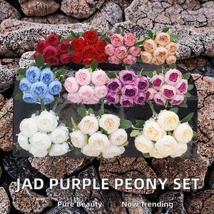 ช่อดอกโบตั๋นผ้าไหมสีม่วง 7 หัว ยี่ห้อ <span class=keywords><strong>JAD</strong></span> สำหรับตกแต่งงานแต่งงาน วันแม่ อีสเตอร์ คริสต์มาส และวันวาเลนไทน์ - Product Image 2