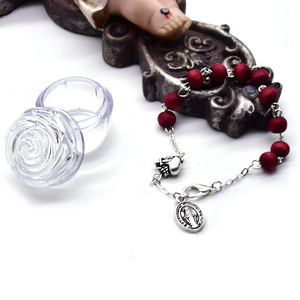 Vintage Silver Dark <b>Red</b> Wooden Bead <b>Bracelet</b> Rose Box Gift Fashion Beaded <b>Bracelet</b> - Product Image 4
