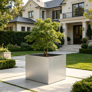 Modern <b>Square</b> Stainless Steel <b>Planter</b> Outdoor Garden Plant Pot Minimalist Design Powder Coated Finish - Product Image 1