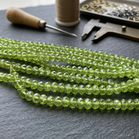 Perles en vrac de péridot vert naturel, facettées, forme rondelle, faites à la main, qualité AAA, certifiées CMA, 4 mm, pour la fabrication de bijoux