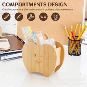Apple Shaped Bamboo Storage <b>Box</b> With Partitions For Desk Organizing Remote Control Stationery <b>Makeup</b> Tools Natural Wood Color - Product Image 2
