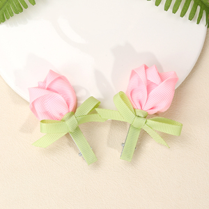 CN 2pcs épingles à cheveux en ruban faites à la main pinces à cheveux fleur rose douce pour les filles - Product Image 2