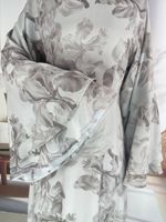 Abaya en Chiffon Imprimé Floral pour Femmes Musulmanes Adultes, Design Personnalisé Accepté, Deux Couches, Manches Bouffantes, Ceinture à Nouer à la Taille, Style Casual