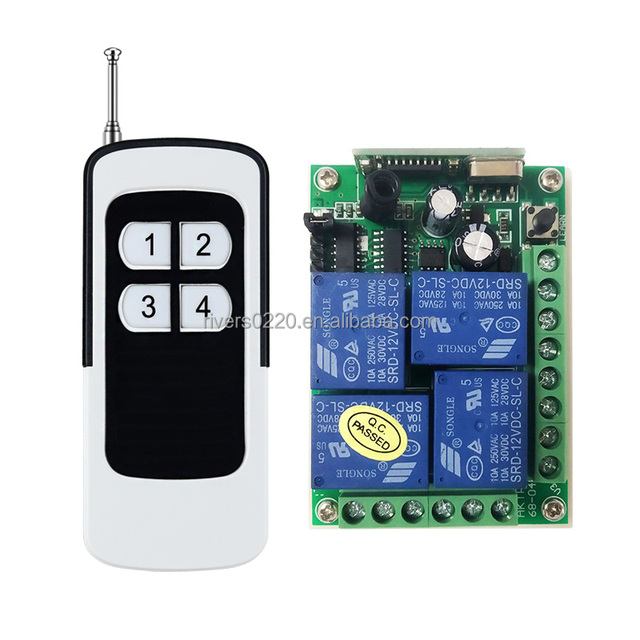 12V DC 4 Channel Rf 433 mhz Transmitter and Receiver Switch 500M-1000M Long Distance Transmitter Relay RF Remote Control