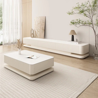 Ensemble de meuble TV et table basse en marbre et bois de luxe moderne avec rangement, design crème, pour salon, dernière collection