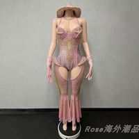 Combinaison de performance sexy pour femmes avec strass, robes tendance pour fêtes d'anniversaire, livraison directe