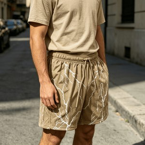 Shorts de plage pour homme, style vintage, taille élastique, tissu en polyester peigné respirant, design personnalisé, pour l'été - Product Image 5