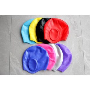 Bonnet de bain en silicone extra large pour femmes avec protection des oreilles, mélange de couleurs unies - Product Image 2
