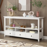Meuble de couloir en bois blanc antique, long, pour entrée, véranda, accent, entrée, meuble mural, console avec étagère