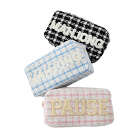 Blanc Perle Lettres Américain MAHJONG Carry Packaging Bébé Bleu Mahjong Carte À Jouer Tweed Sac avec Rose Or Fermeture Éclair