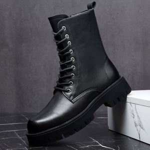 Men's Trendy All Seasons Waterproof for Boots British Style High Top Ankle <b>Bootie</b> Warm Cotton Filled Fur Rubber Upper Genuine - Product Image 1