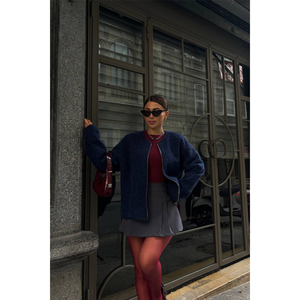 Blusa de Cachemira con Cierre, Color Azul Marino, Tejida, Elegante, para Mujer, Uso Diario, Anti-Pilling - Product Image 4