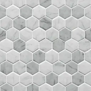 サンウィングス六角形リサイクルガラスモザイクタイル | 米国在庫 | ホワイトカララモザイク壁と床タイル