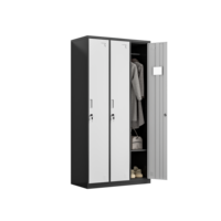 Casier en acier robuste à 3 portes, cadre noir, porte blanche, armoire de vestiaire en métal, casier de rangement pour le personnel de bureau et de salle de sport