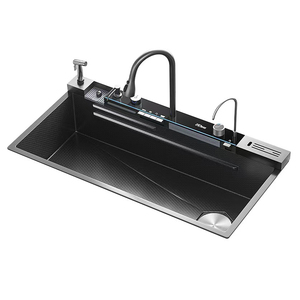 304 SS Handmade Đ<span class=keywords><strong>a</strong></span> Chức Năng Hiện Đại Thác Pull-out Bồn Rử<span class=keywords><strong>a</strong></span> Nhà Bếp Bát Duy Nhất Undermount Với Một Lỗ Đen Thép Không Gỉ - Product Image 3