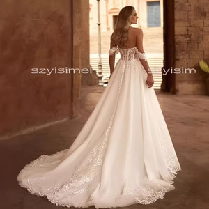 Abito da sposa NDB11060 a trapezio in pizzo, stile alla moda, con spalle scoperte, per spose - Product Image 2