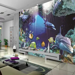 Carta da parati fotografica acquario subacqueo delfini blu murale camera dei bambini soggiorno TV sfondo parete decorazione per la casa affresco