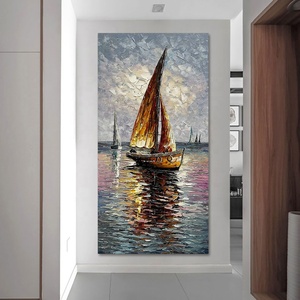 Barca a vela 100% dipinto a mano pittura a <span class=keywords><strong>olio</strong></span> moderna astratta verticale wall art <span class=keywords><strong>mare</strong></span> barca a vela arte acrilica soggiorno decorazione della casa - Product Image 5