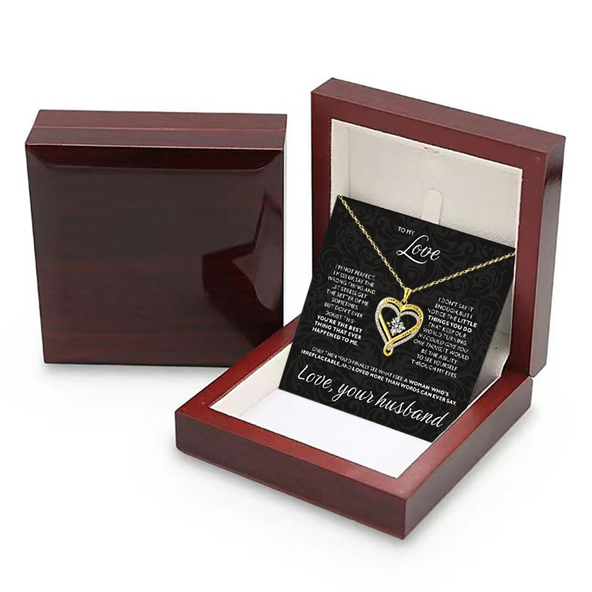 White diamond gold necklace-wooden box