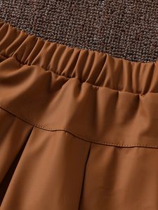 नई शैली लड़कियों लंबी आस्तीन तुले बुनाई टी-शर्ट + स्लीवलेस बनियान + pu चमड़े की स्कर्ट 3 टुकड़े कपड़े सेट - Product Image 6