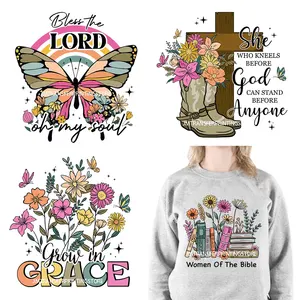 Hıristiyan çiçekler İsa İncil ruhumun tanrısını korusun tanrı diyor ki Grace tasarımlarında büyüyorsun DTF Hoodie için çıkartmalar aktarıyor