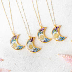 Collar de flor de Luna prensado hoja de girasol natural <span class=keywords><strong>Margarita</strong></span> blanca collar con colgante de luna creciente para mujer - Product Image 2