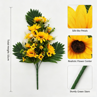 Buket Bunga Matahari Sutra Buatan yang Cerah dengan Daun Tropis - Rangkaian Bunga Palsu untuk Dekorasi Rumah, Hari Valentine, Wisuda